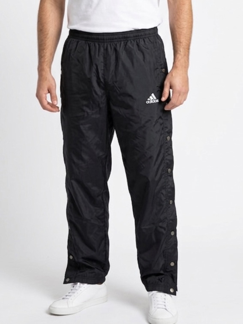 ADIDAS Vintage Black Nylon Tearaway Track Pants Side Snaps 90’s Y2K Size Small